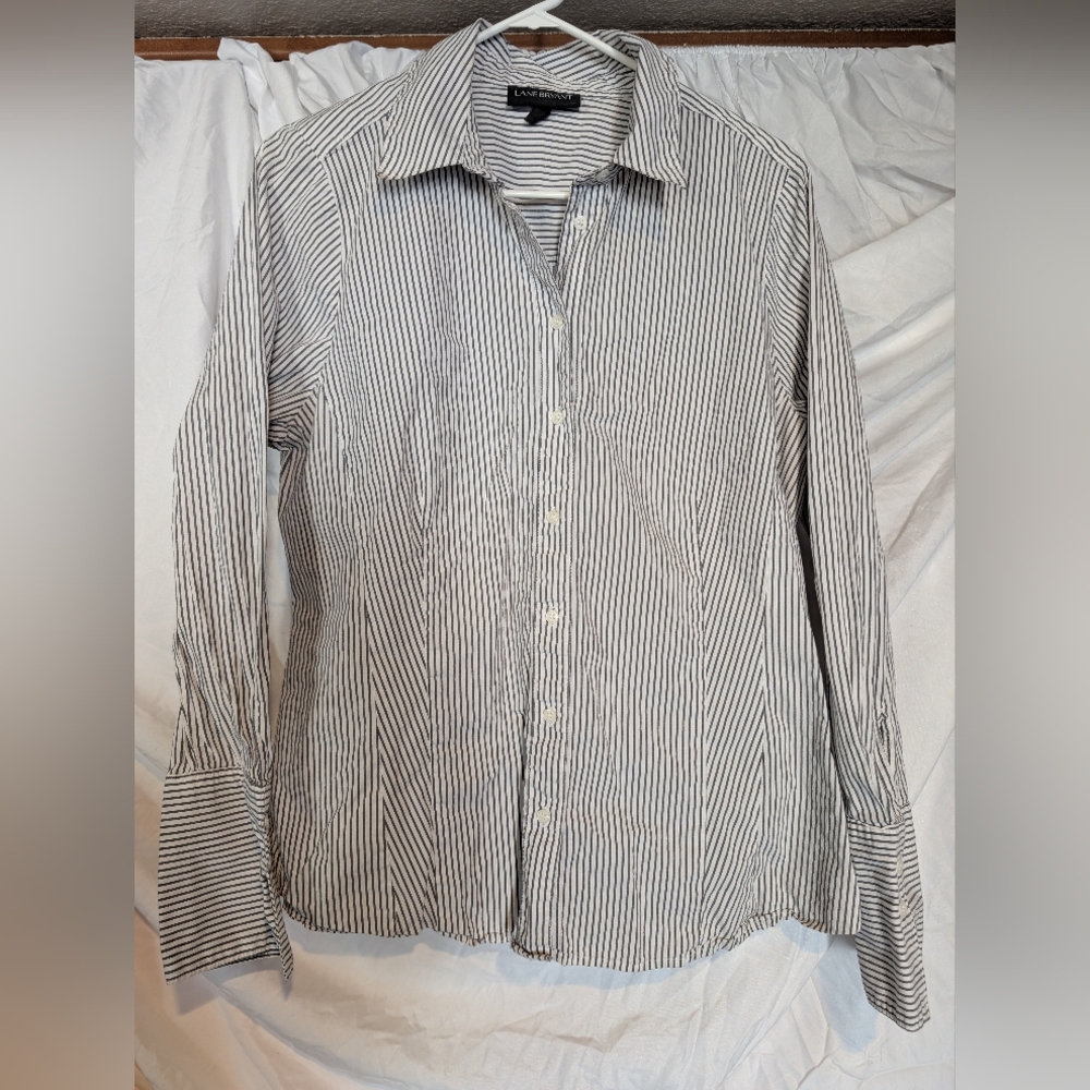 Lane Bryant Black and White Striped Button Down Shirt